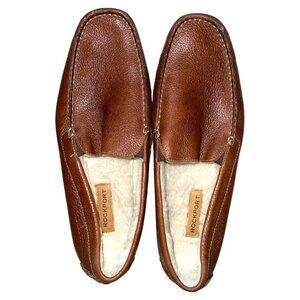 NWOB Rockport Men's Brown Leather 5314 Faux Shearling Lined Moccasin Shoes US 11
